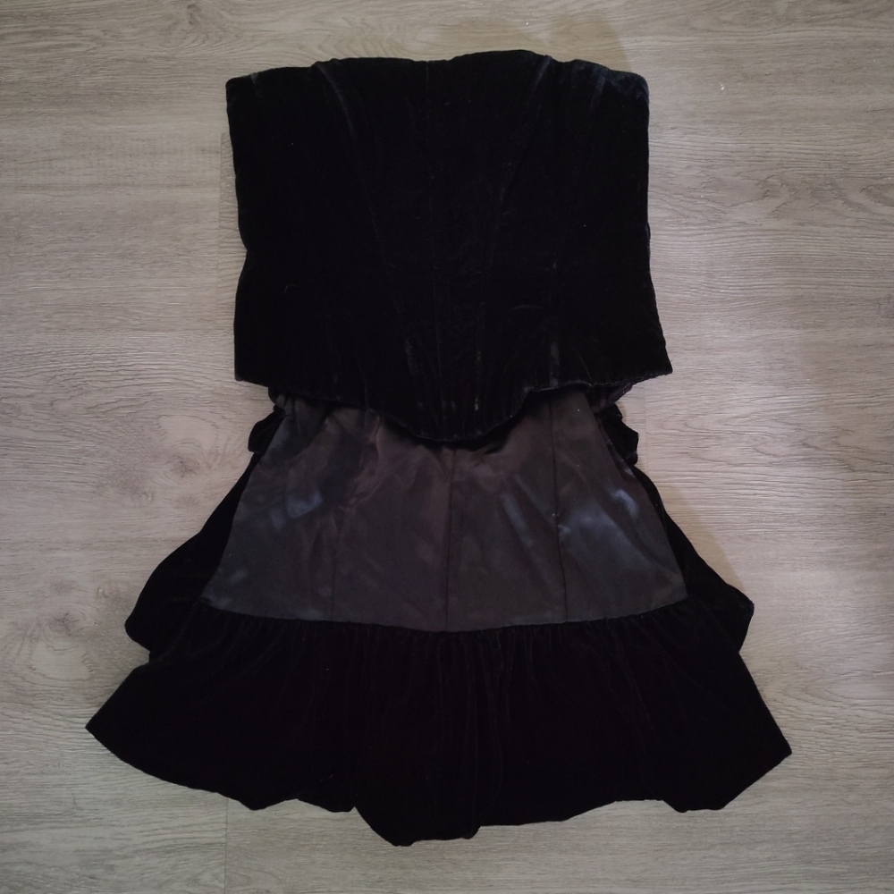 Vintage Jessica McClintock Black Velvet Bustle Peplum Back Corset Top Size 8